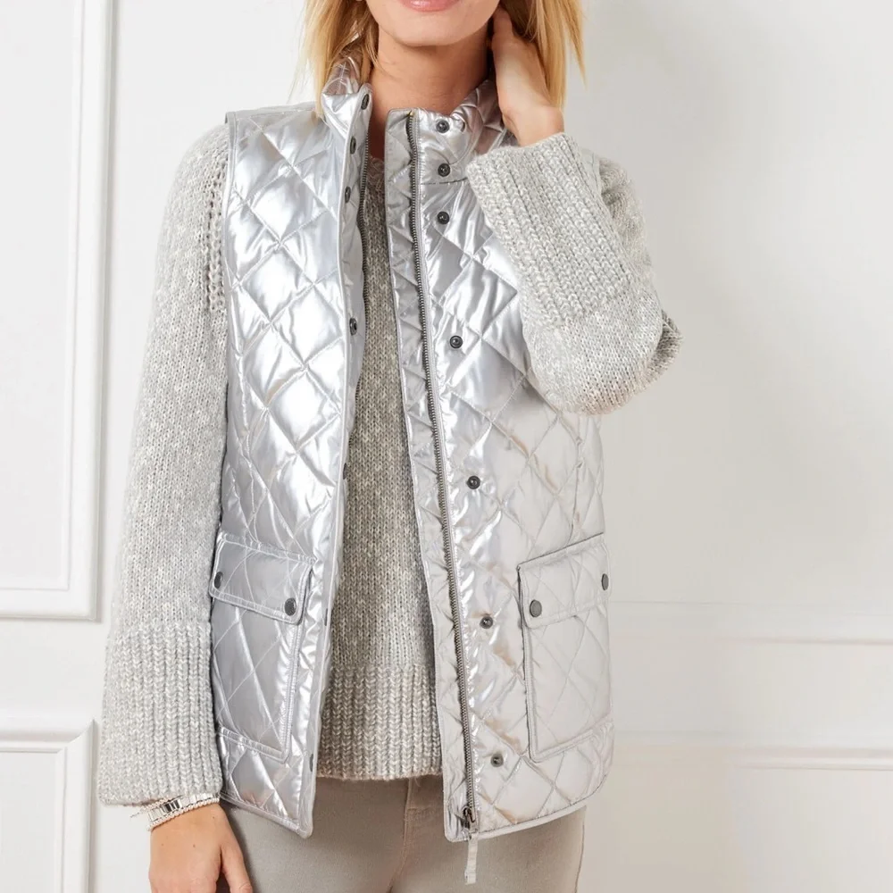 Talbots Shimmering Silver Quilted Vest - Picture 1 of 3